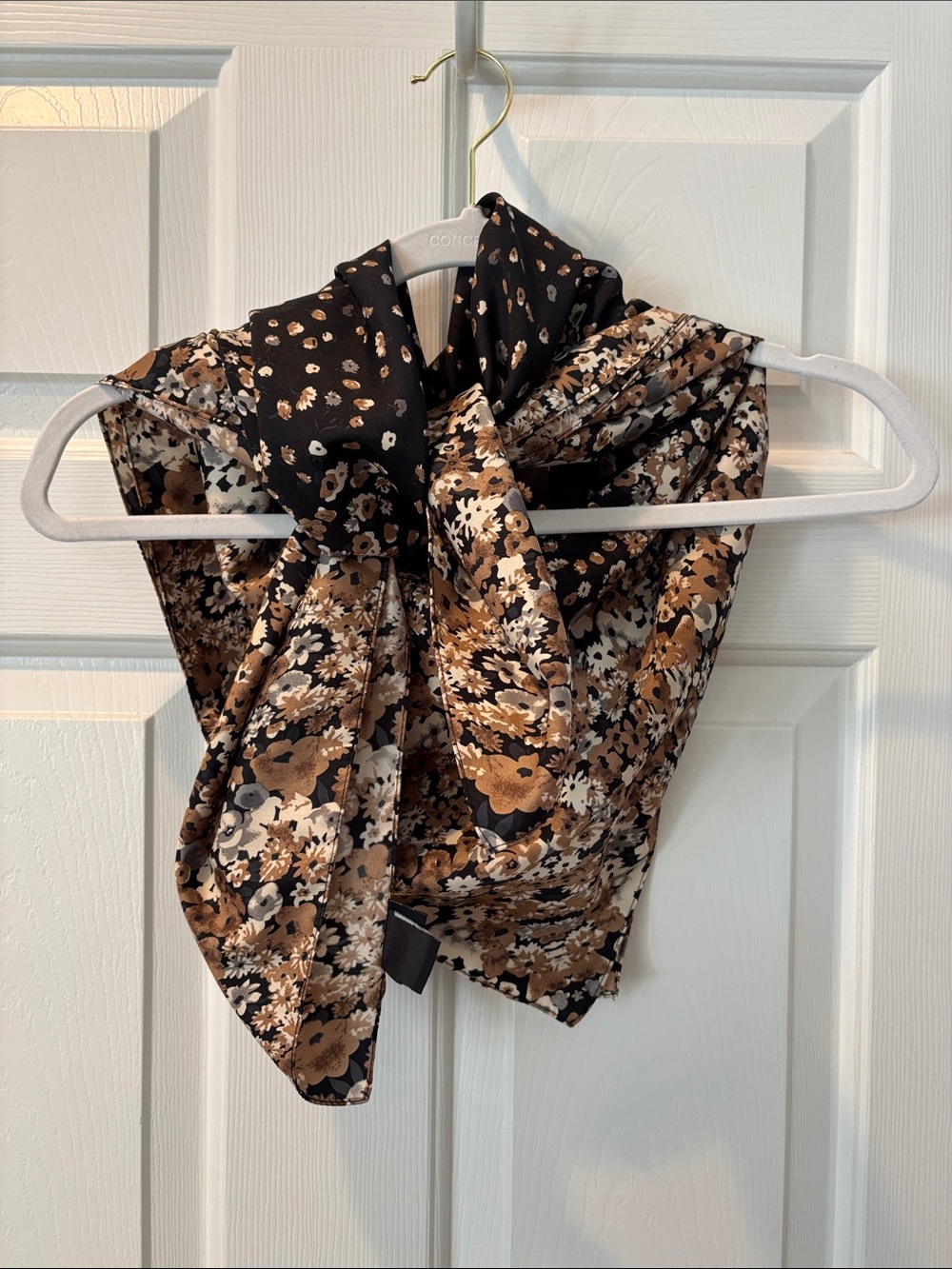 Cejon Black and Brown Floral Satin Scarf